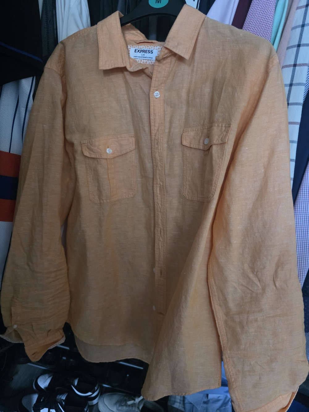 Express Men's Lightweight Orange Linen Shirt